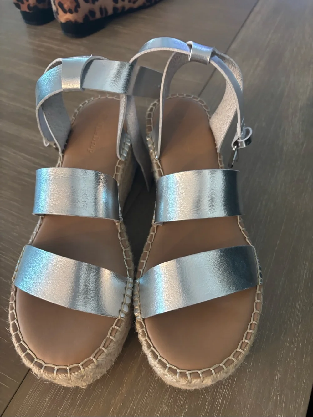 Silver Espadrille Wedge Sandals - Women